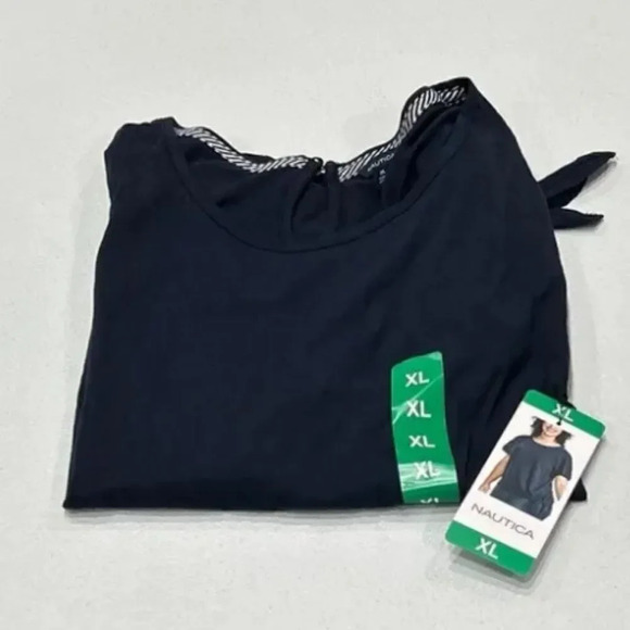 Nautica Women’s Side-Tie Short Sleeve Comfort T-Shirt, Navy Seas, XL - Picture 5 of 6